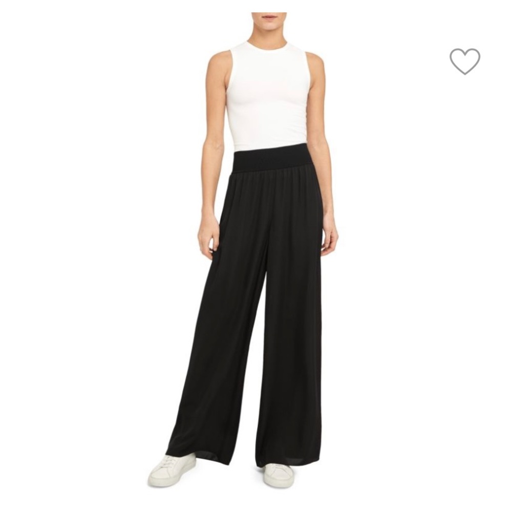 NWT Theory Wide Leg Ribbed Waist Silk Pants